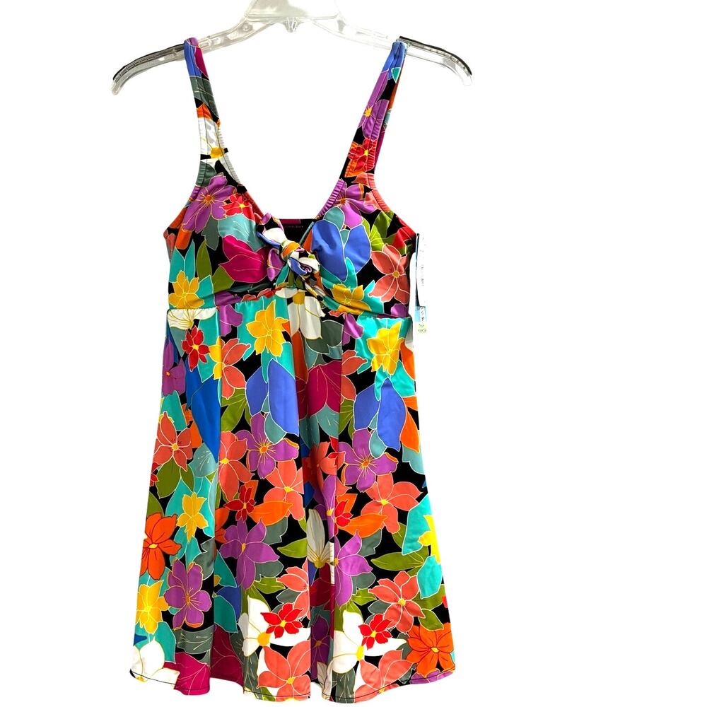 Swim Solutions NWT Tummy Control Swimdress Bathing Suit Floral Multicolor Sz 10